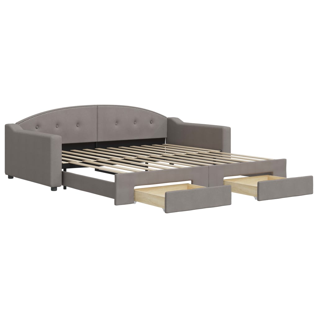 daybed med udtræk og skuffer 100x200 cm stof gråbrun