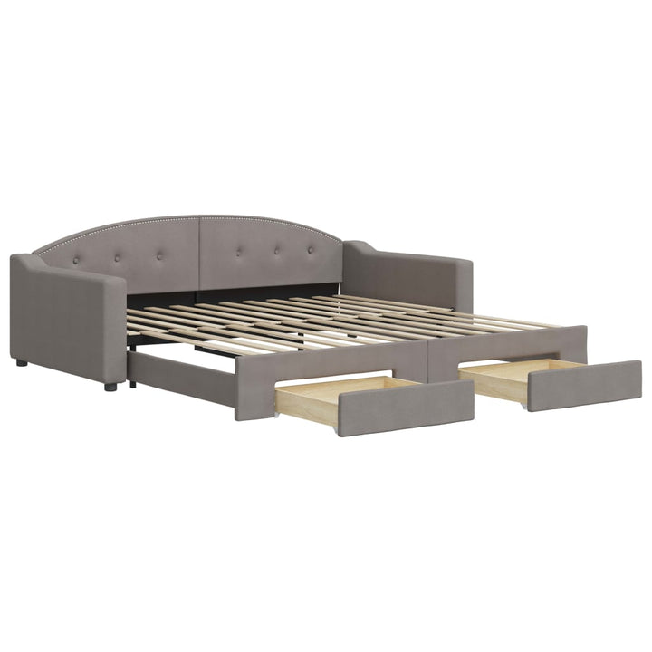 daybed med udtræk og skuffer 100x200 cm stof gråbrun