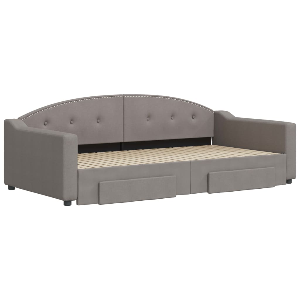 daybed med udtræk og skuffer 100x200 cm stof gråbrun