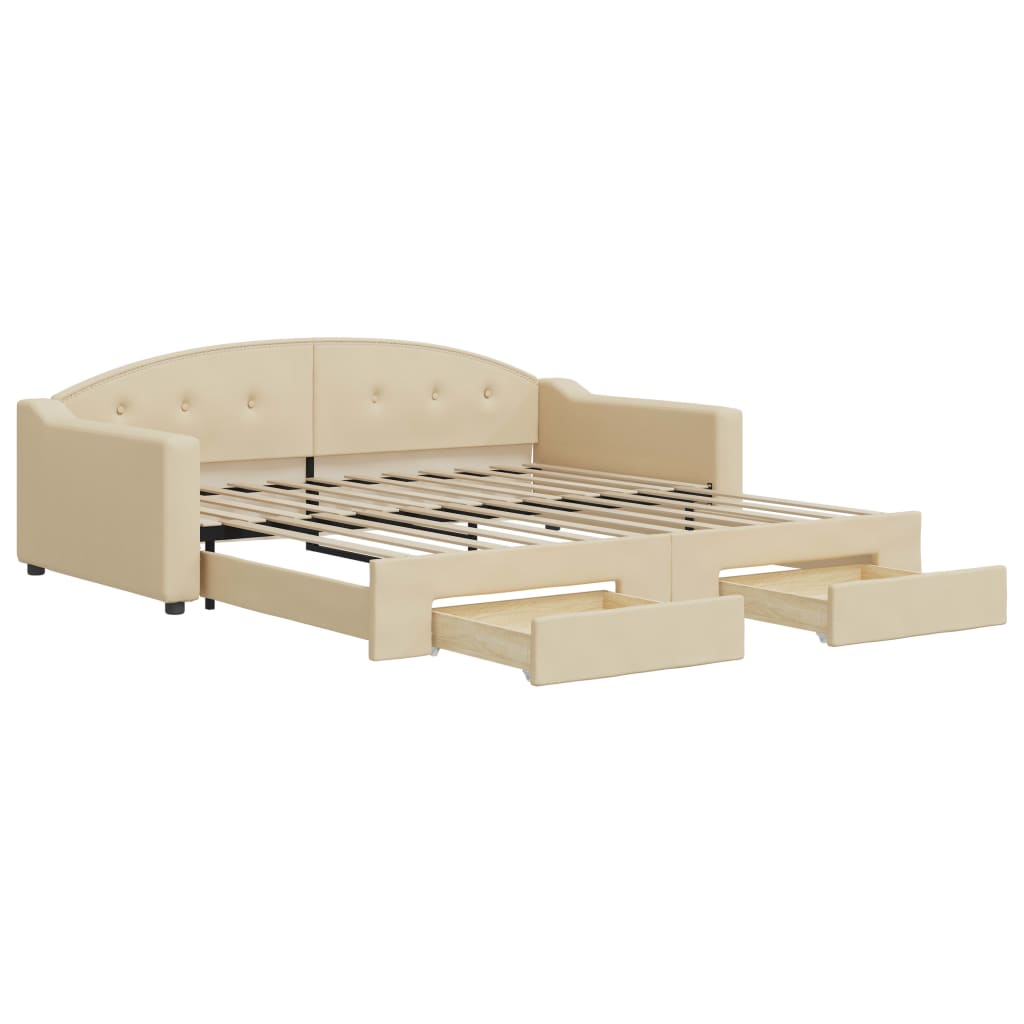 daybed med udtræk og skuffer 100x200 cm stof cremefarvet