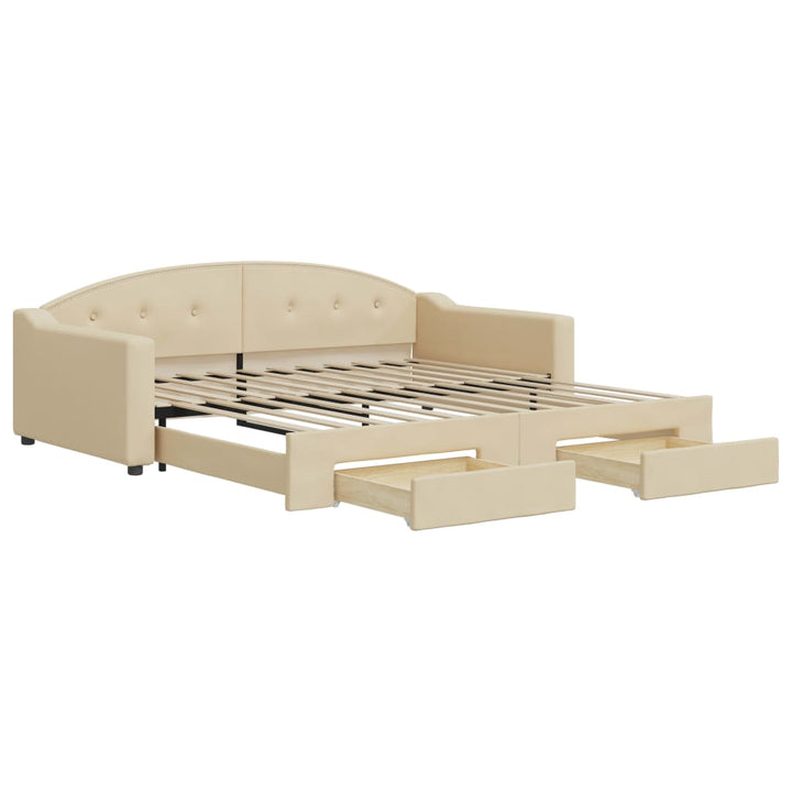 daybed med udtræk og skuffer 100x200 cm stof cremefarvet
