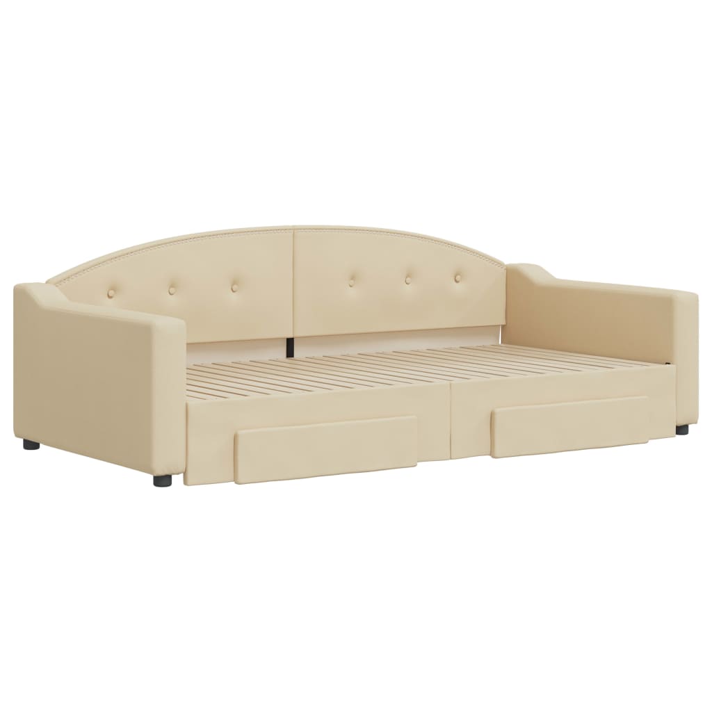daybed med udtræk og skuffer 100x200 cm stof cremefarvet