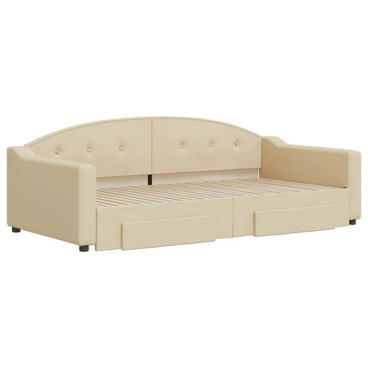 daybed med udtræk og skuffer 100x200 cm stof cremefarvet