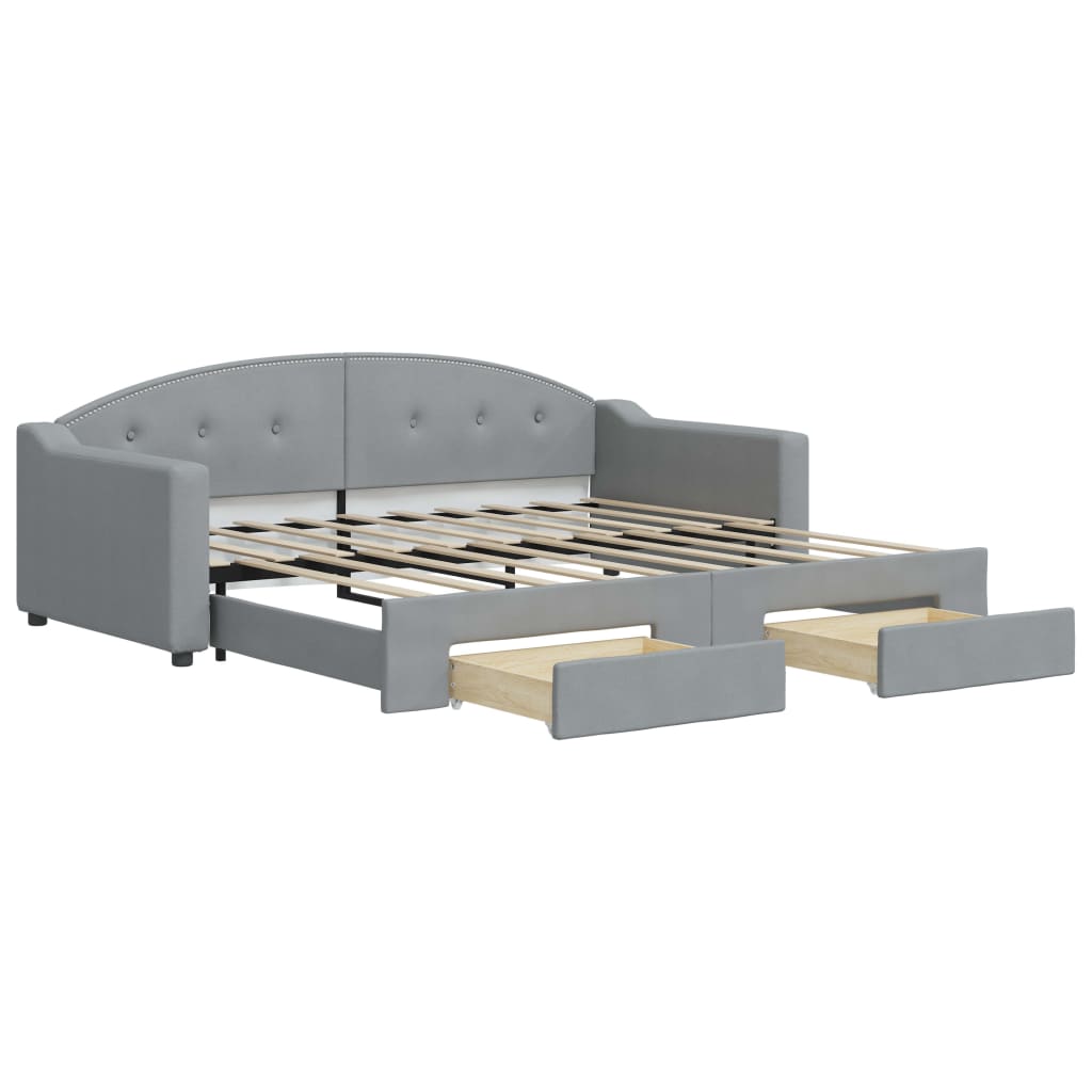 daybed med udtræk og skuffer 90x190 cm stof lysegrå