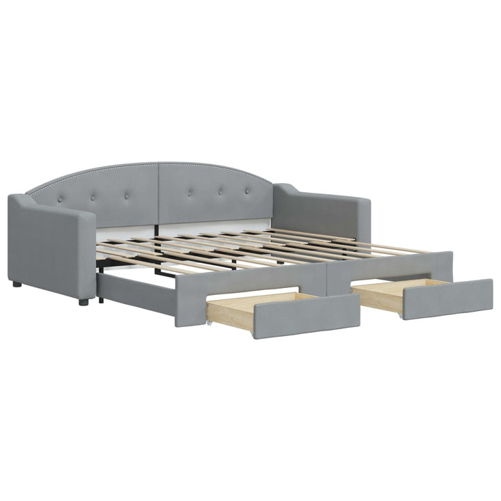 daybed med udtræk og skuffer 90x190 cm stof lysegrå