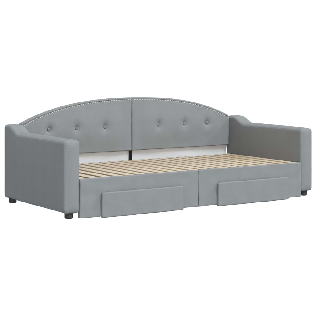 daybed med udtræk og skuffer 90x190 cm stof lysegrå