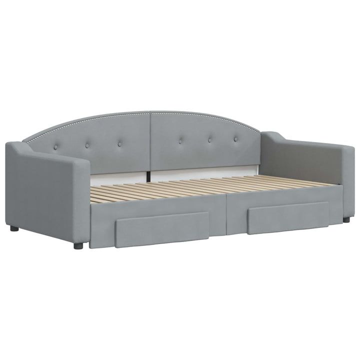 daybed med udtræk og skuffer 90x190 cm stof lysegrå