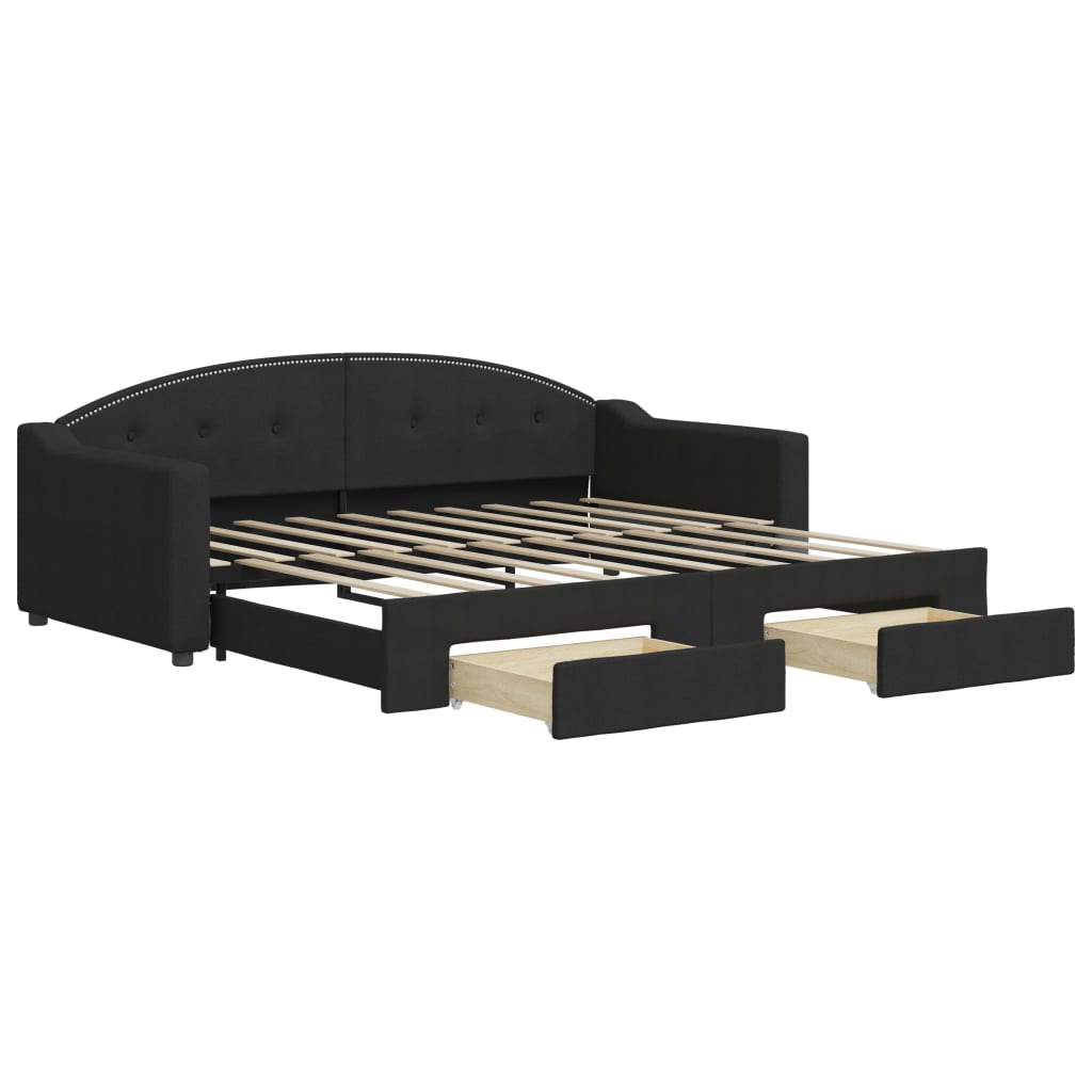 daybed med udtræk og skuffer 90x190 cm stof sort