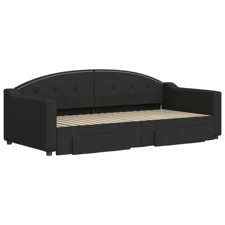 daybed med udtræk og skuffer 90x190 cm stof sort