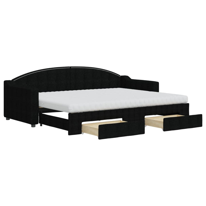 daybed med udtræk og skuffer 80x200 cm stof sort