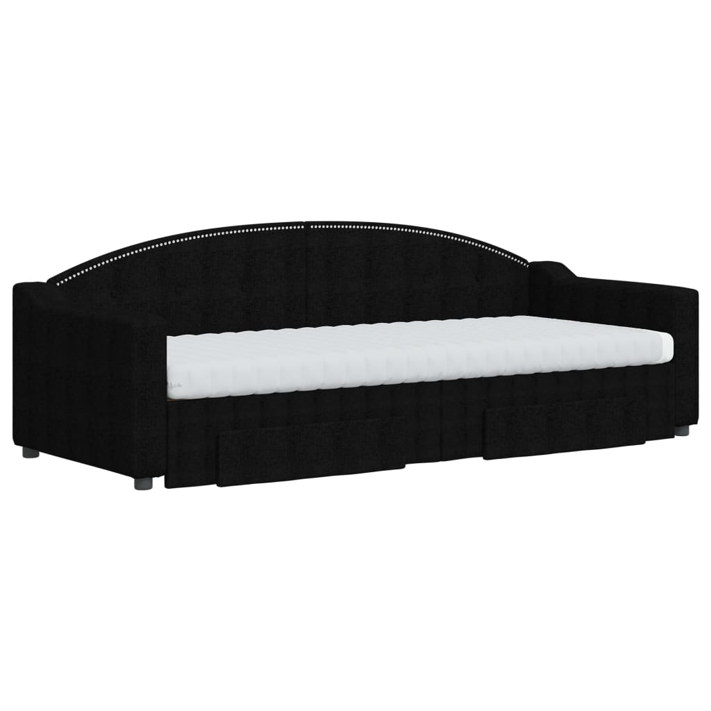 daybed med udtræk og skuffer 80x200 cm stof sort