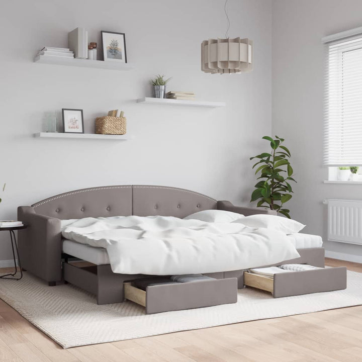 daybed med udtræk og skuffer 80x200 cm stof gråbrun