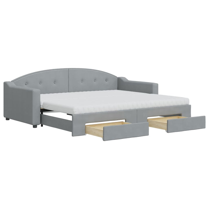daybed med udtræk og skuffer 90x200 cm stof lysegrå