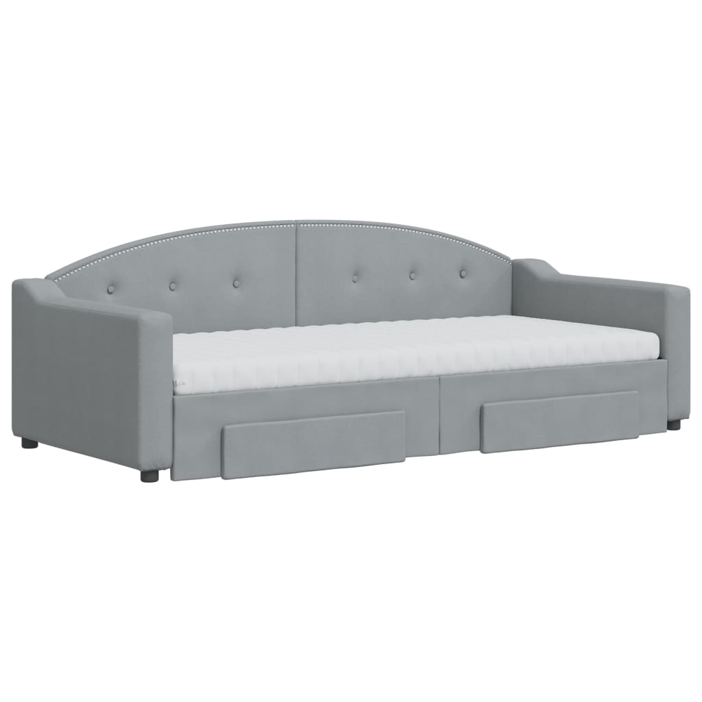 daybed med udtræk og skuffer 90x200 cm stof lysegrå
