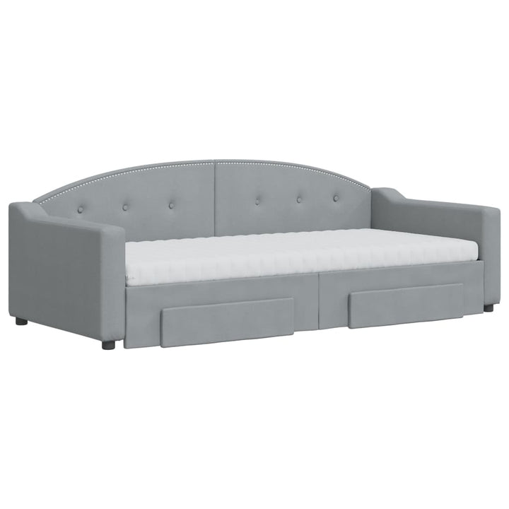 daybed med udtræk og skuffer 90x200 cm stof lysegrå