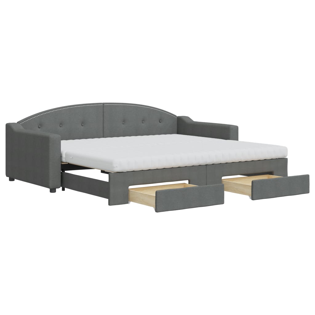 daybed med udtræk og skuffer 90x200 cm stof mørkegrå