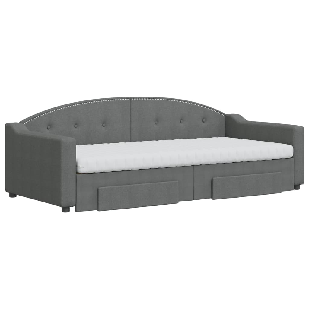 daybed med udtræk og skuffer 90x200 cm stof mørkegrå