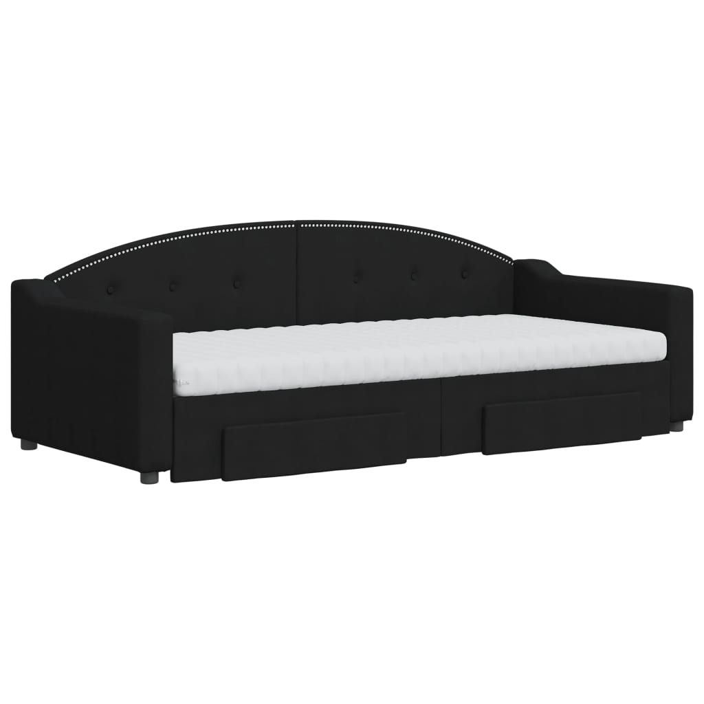 daybed med udtræk og skuffer 80x200 cm stof sort