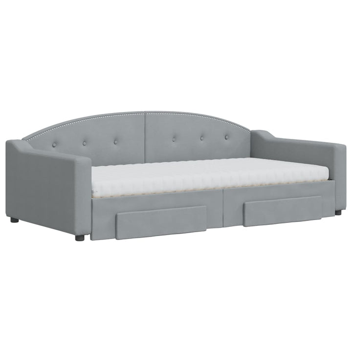 daybed med udtræk og skuffer 100x200 cm stof lysegrå