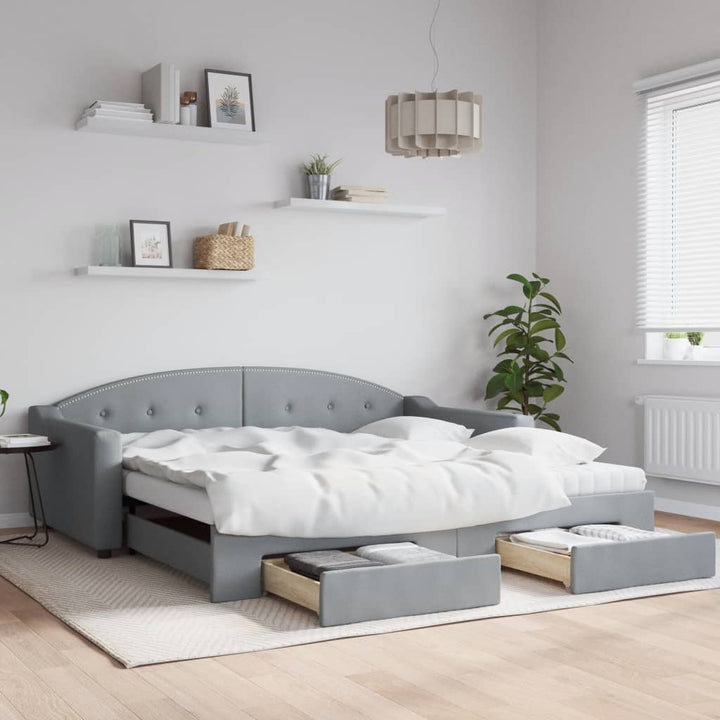 daybed med udtræk og skuffer 100x200 cm stof lysegrå