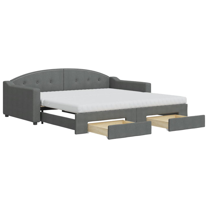 daybed med udtræk og skuffer 100x200 cm stof mørkegrå