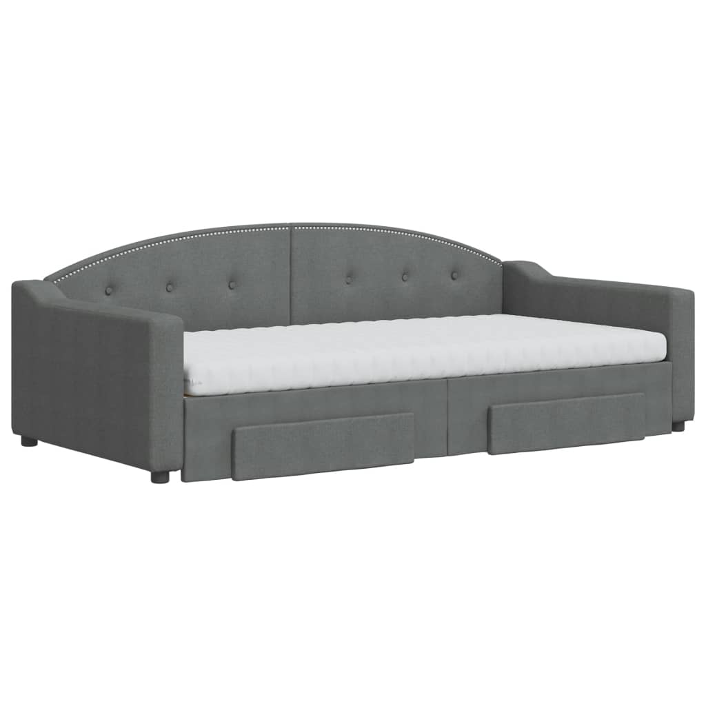 daybed med udtræk og skuffer 100x200 cm stof mørkegrå