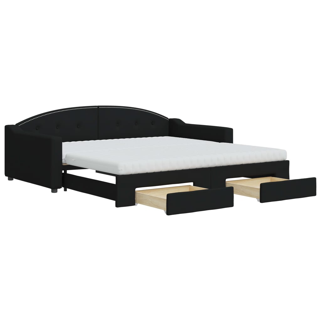 daybed med udtræk og skuffer 100x200 cm stof sort