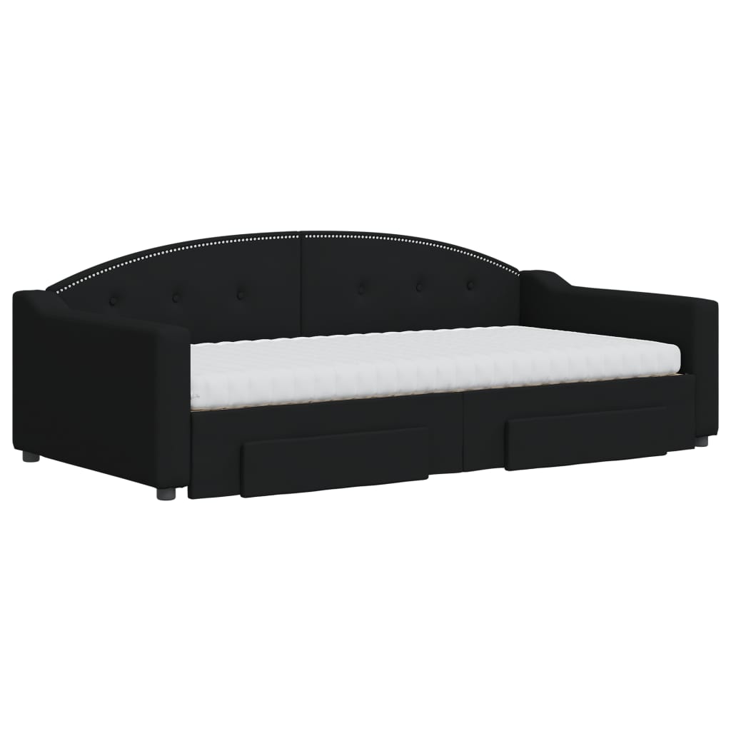 daybed med udtræk og skuffer 100x200 cm stof sort
