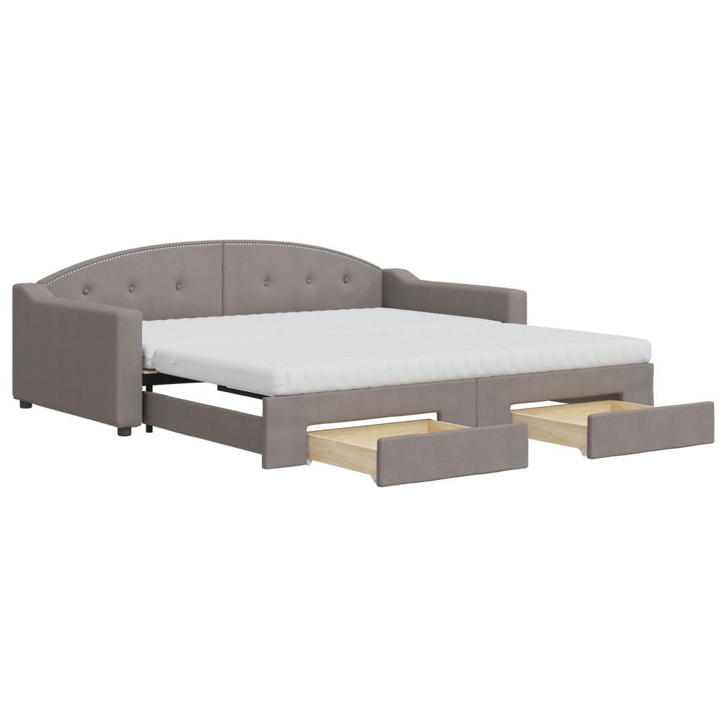 daybed med udtræk og skuffer 100x200 cm stof gråbrun