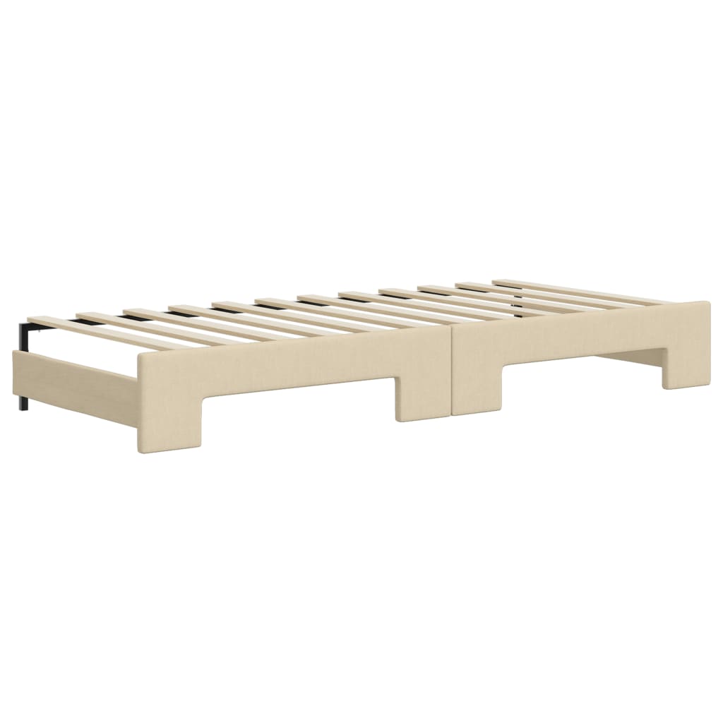 daybed med udtræk og skuffer 100x200 cm stof cremefarvet