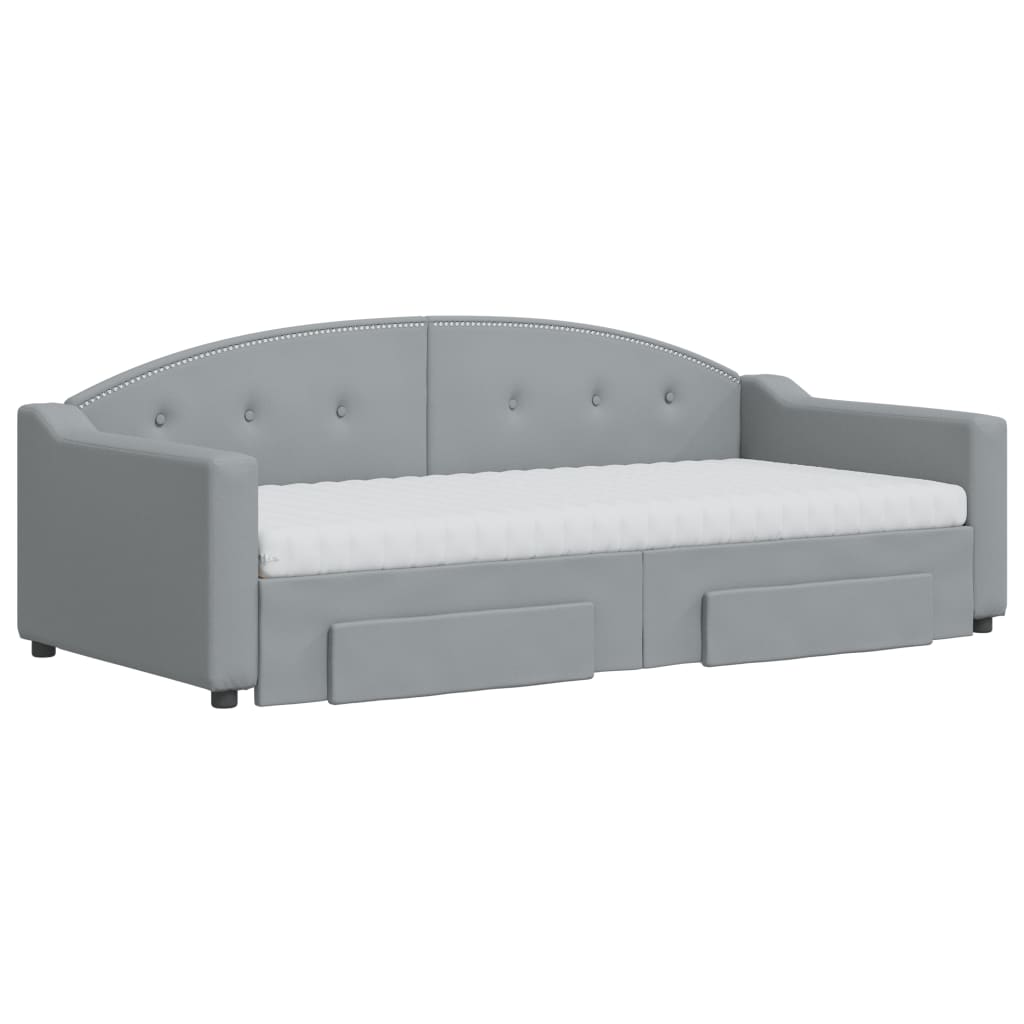 daybed med udtræk og skuffer 90x190 cm stof lysegrå
