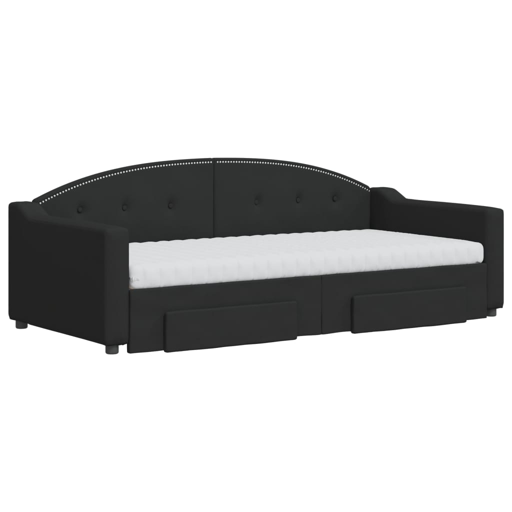 daybed med udtræk og skuffer 90x190 cm stof sort
