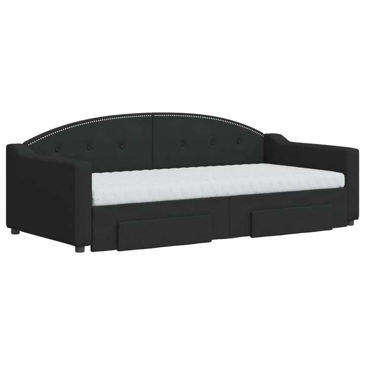 daybed med udtræk og skuffer 90x190 cm stof sort