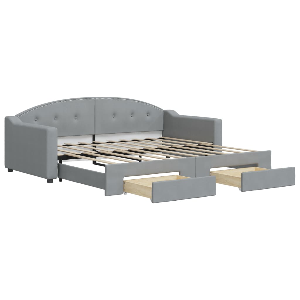 daybed med udtræk og skuffer 100x190 cm stof lysegrå