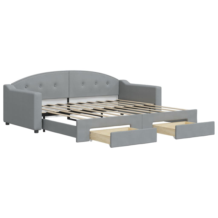daybed med udtræk og skuffer 100x190 cm stof lysegrå