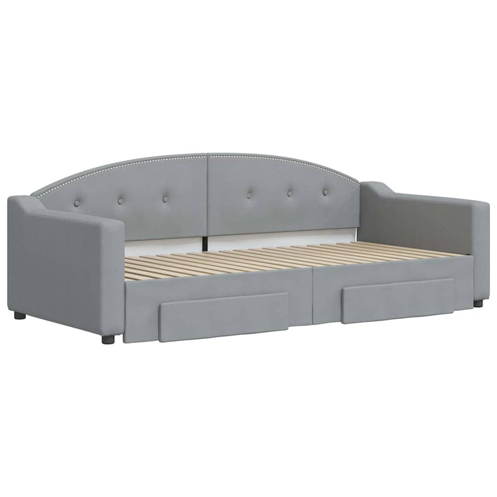 daybed med udtræk og skuffer 100x190 cm stof lysegrå