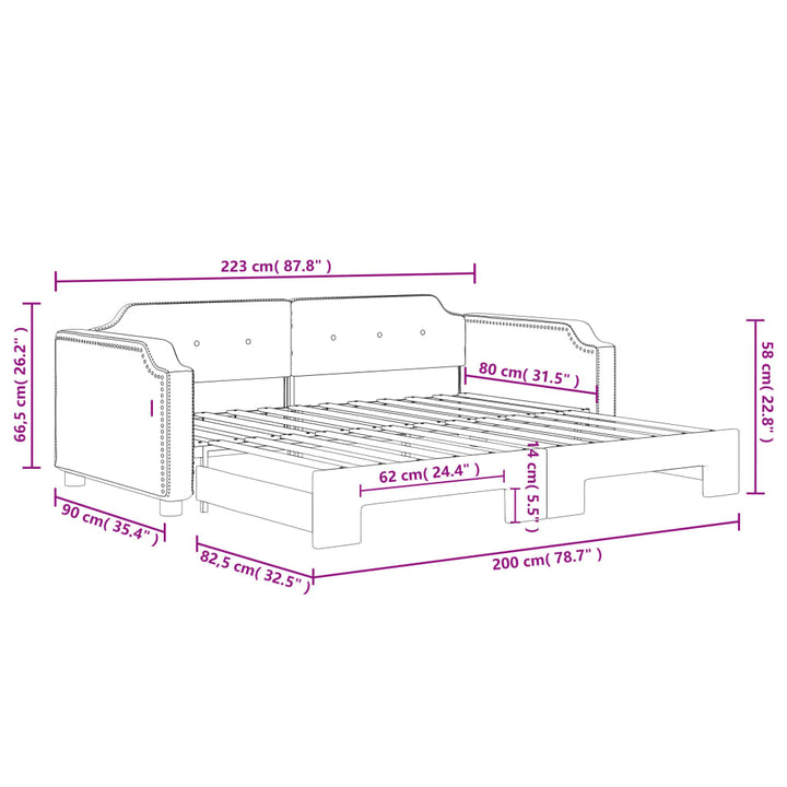daybed med udtræk 80x200 cm stof sort