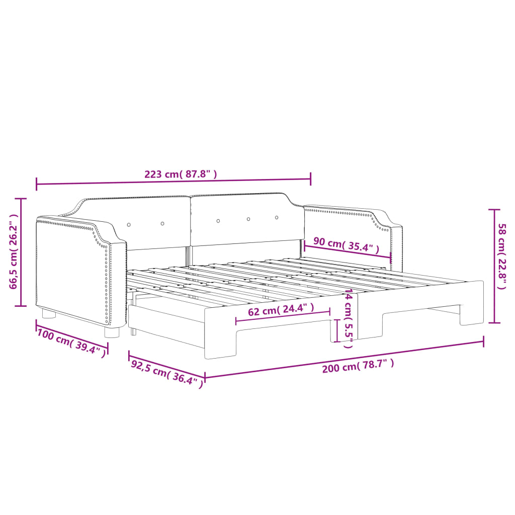 daybed med udtræk 90x200 cm stof mørkegrå