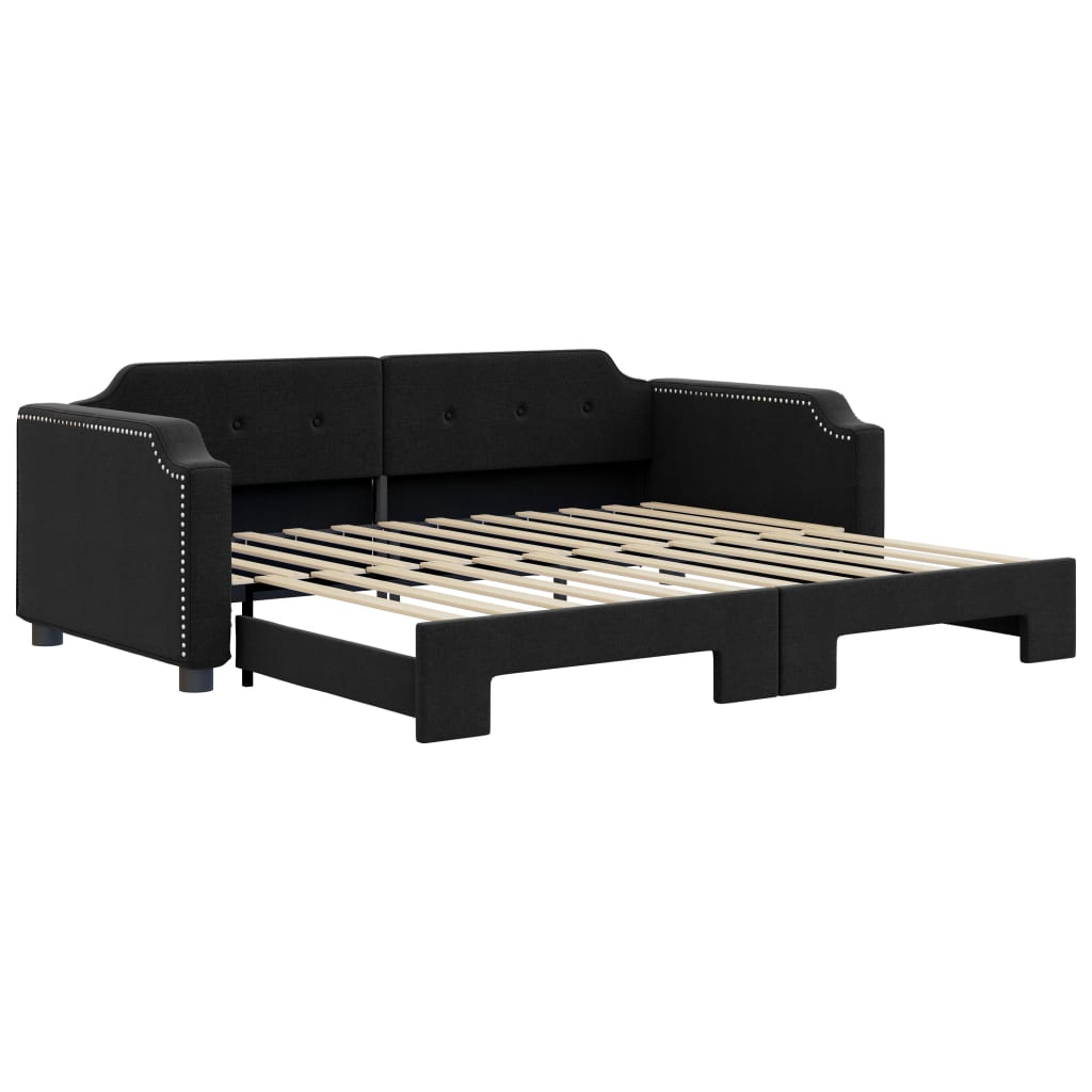 daybed med udtræk 90x200 cm stof sort