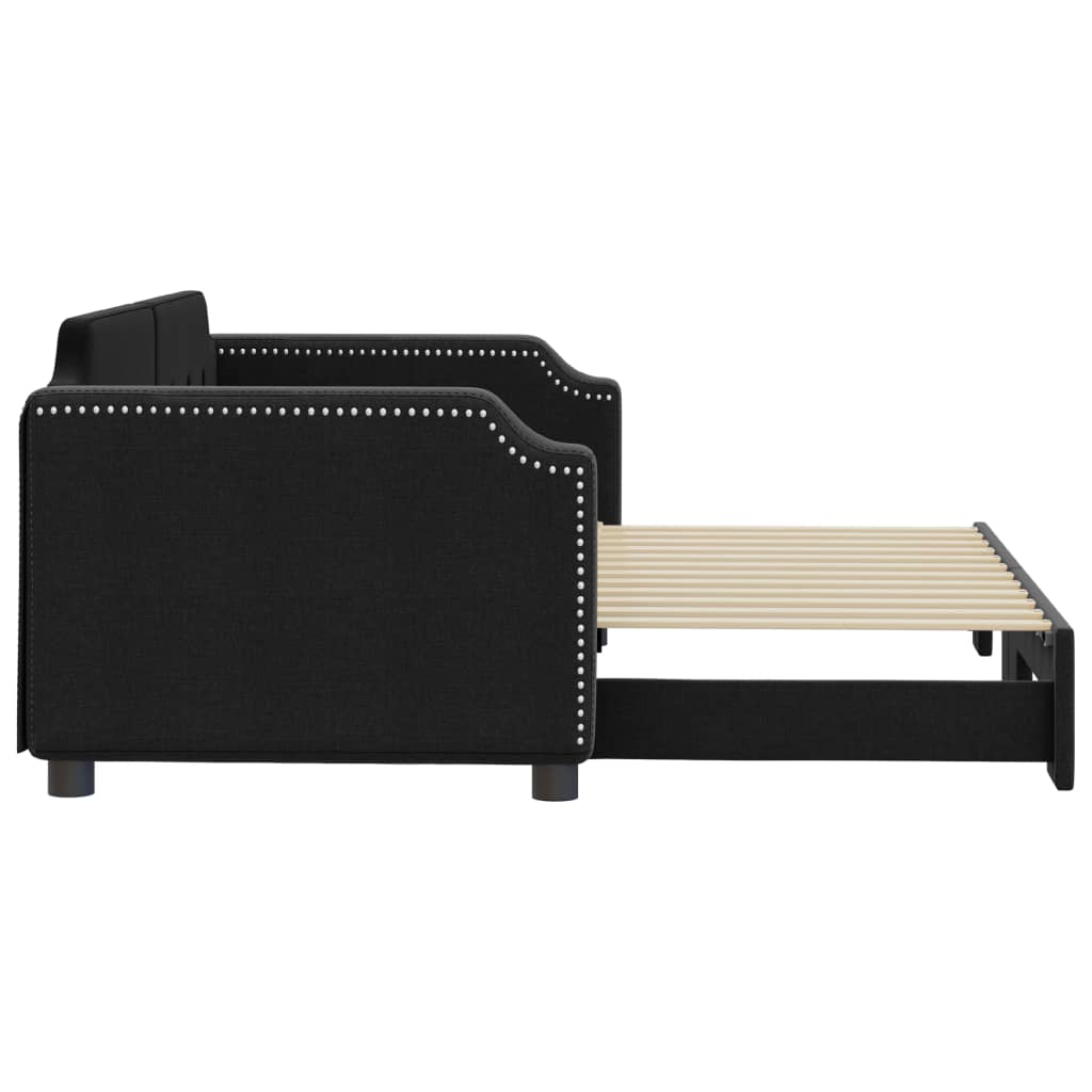 daybed med udtræk 90x200 cm stof sort