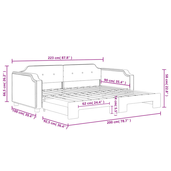 daybed med udtræk 90x200 cm stof sort
