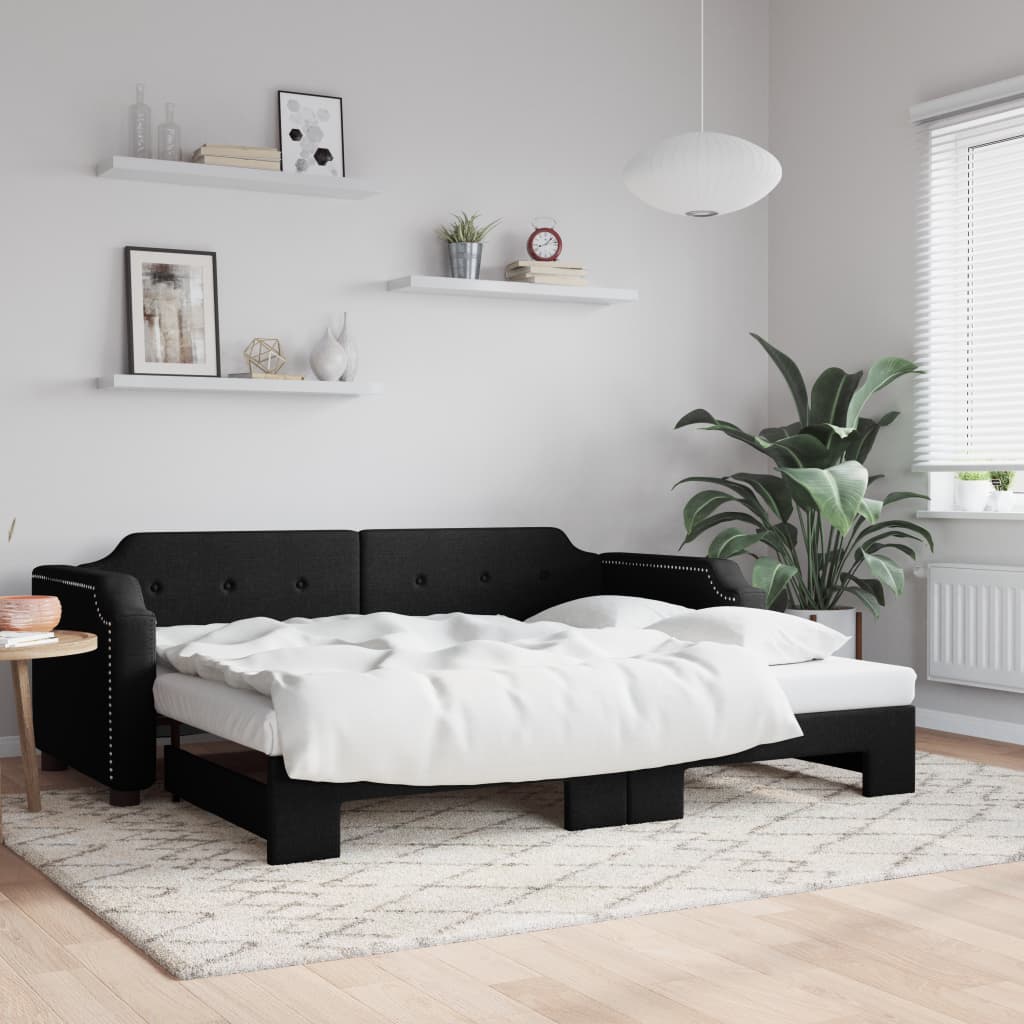 daybed med udtræk 90x200 cm stof sort