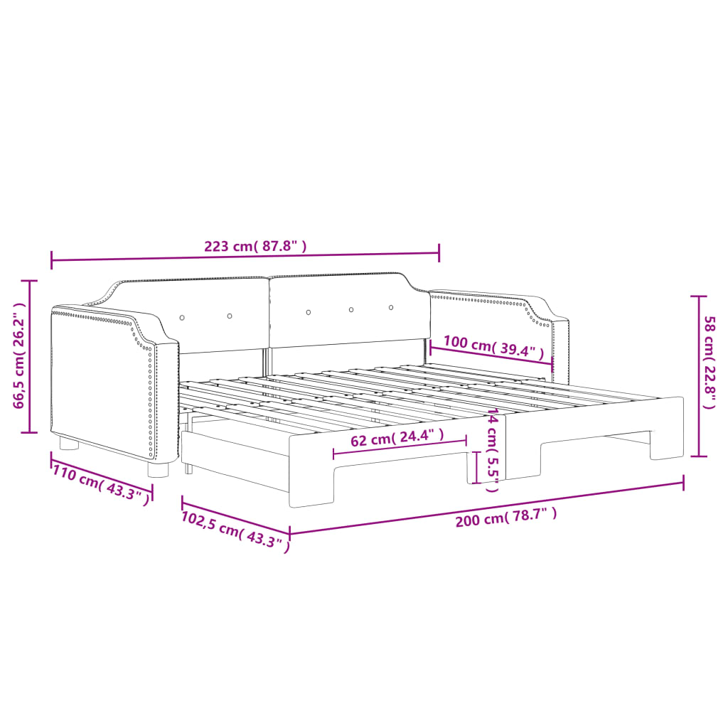 daybed med udtræk 100x200 cm stof cremefarvet