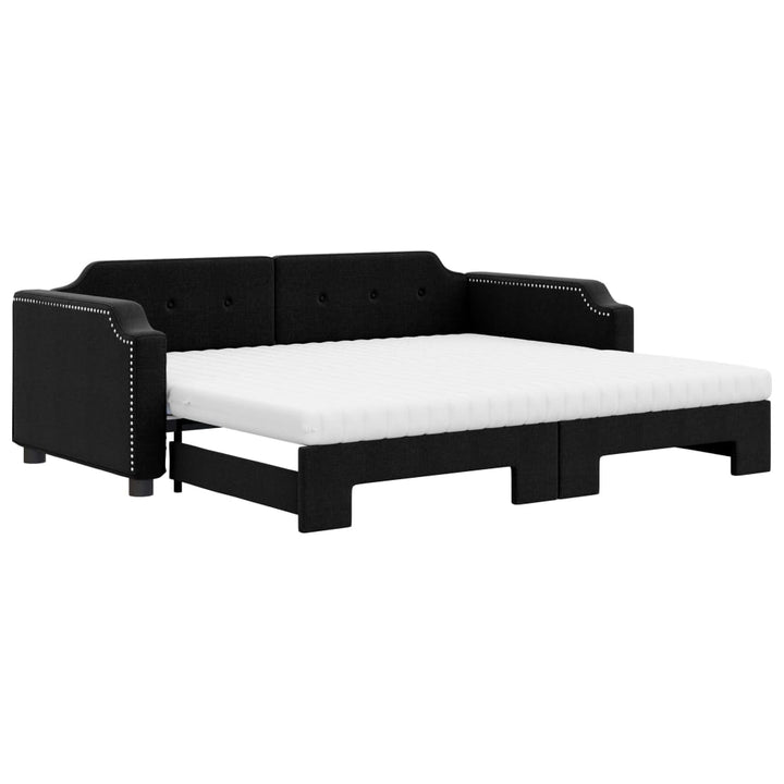 daybed med udtræk og madras 80x200 cm stof sort