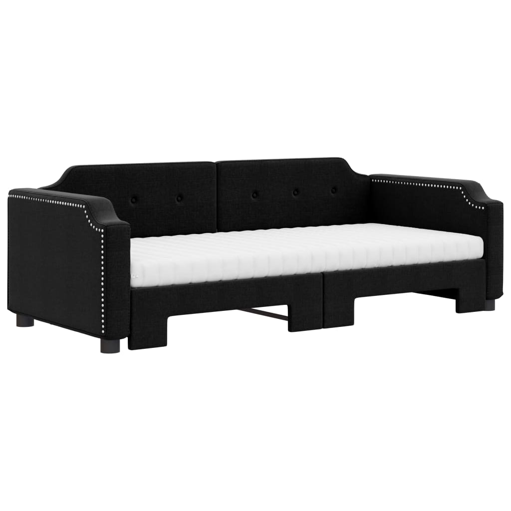 daybed med udtræk og madras 80x200 cm stof sort