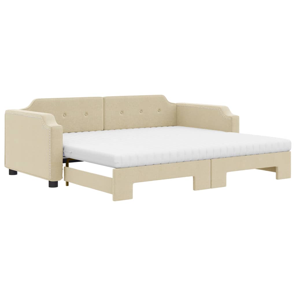 daybed med udtræk og madras 80x200 cm stof cremefarvet