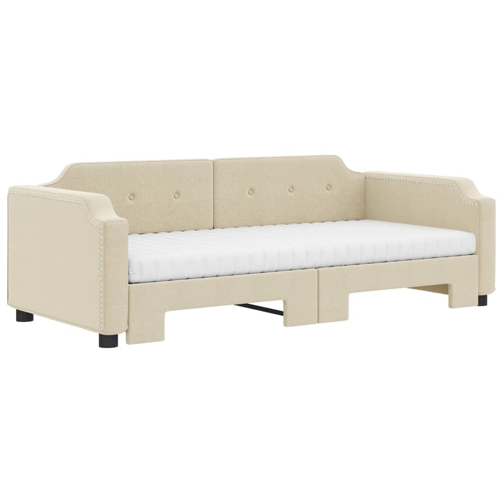 daybed med udtræk og madras 80x200 cm stof cremefarvet