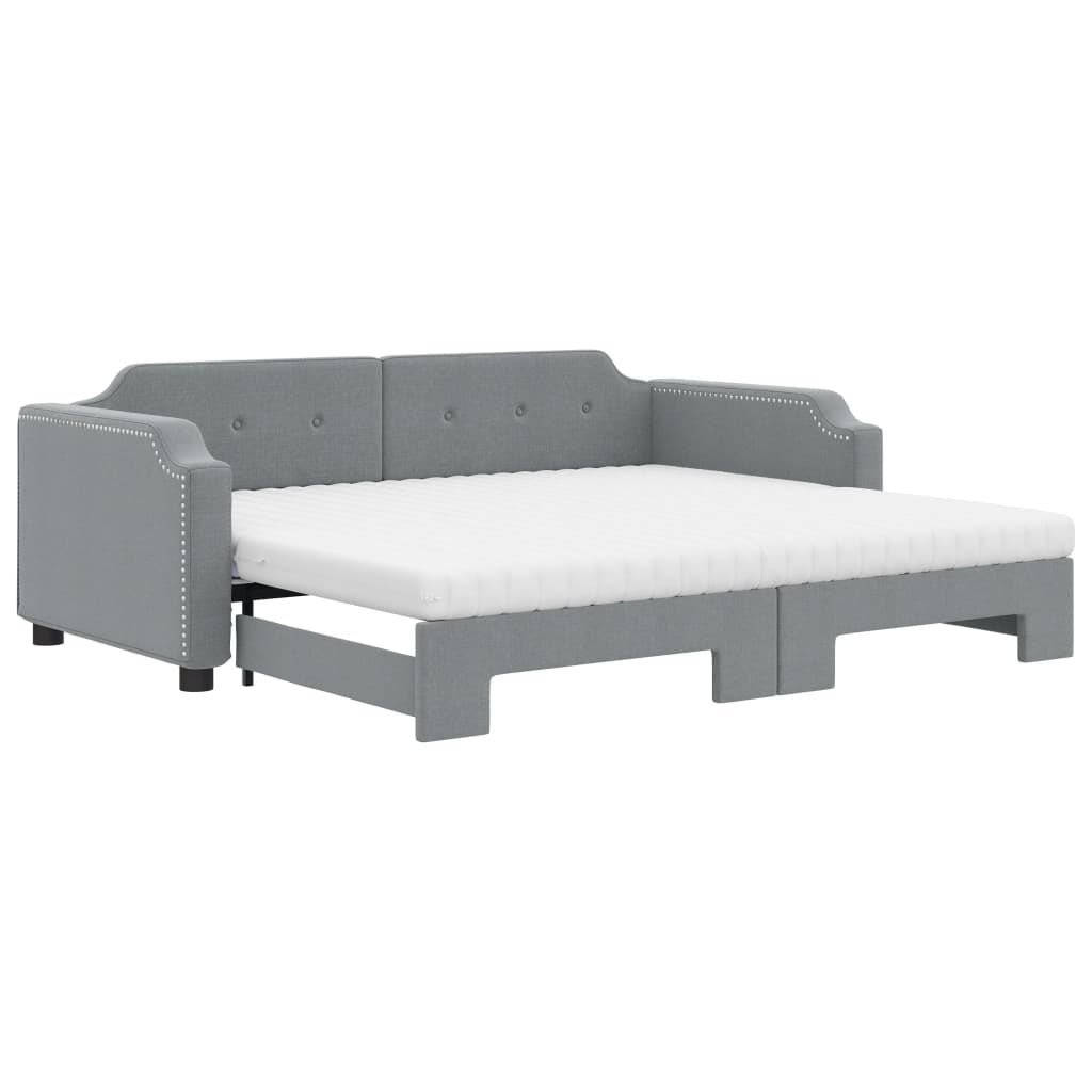 daybed med udtræk og madras 90x200 cm stof lysegrå