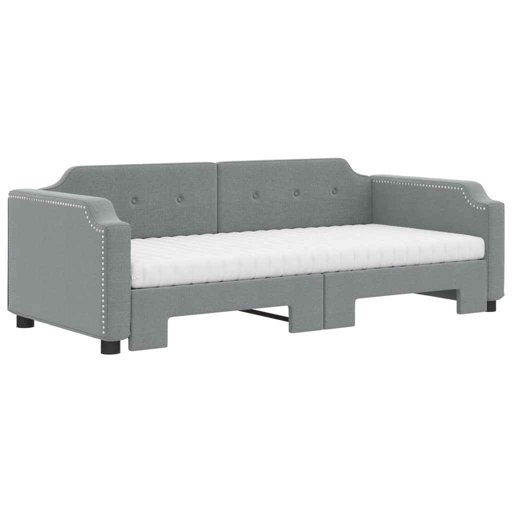daybed med udtræk og madras 90x200 cm stof lysegrå