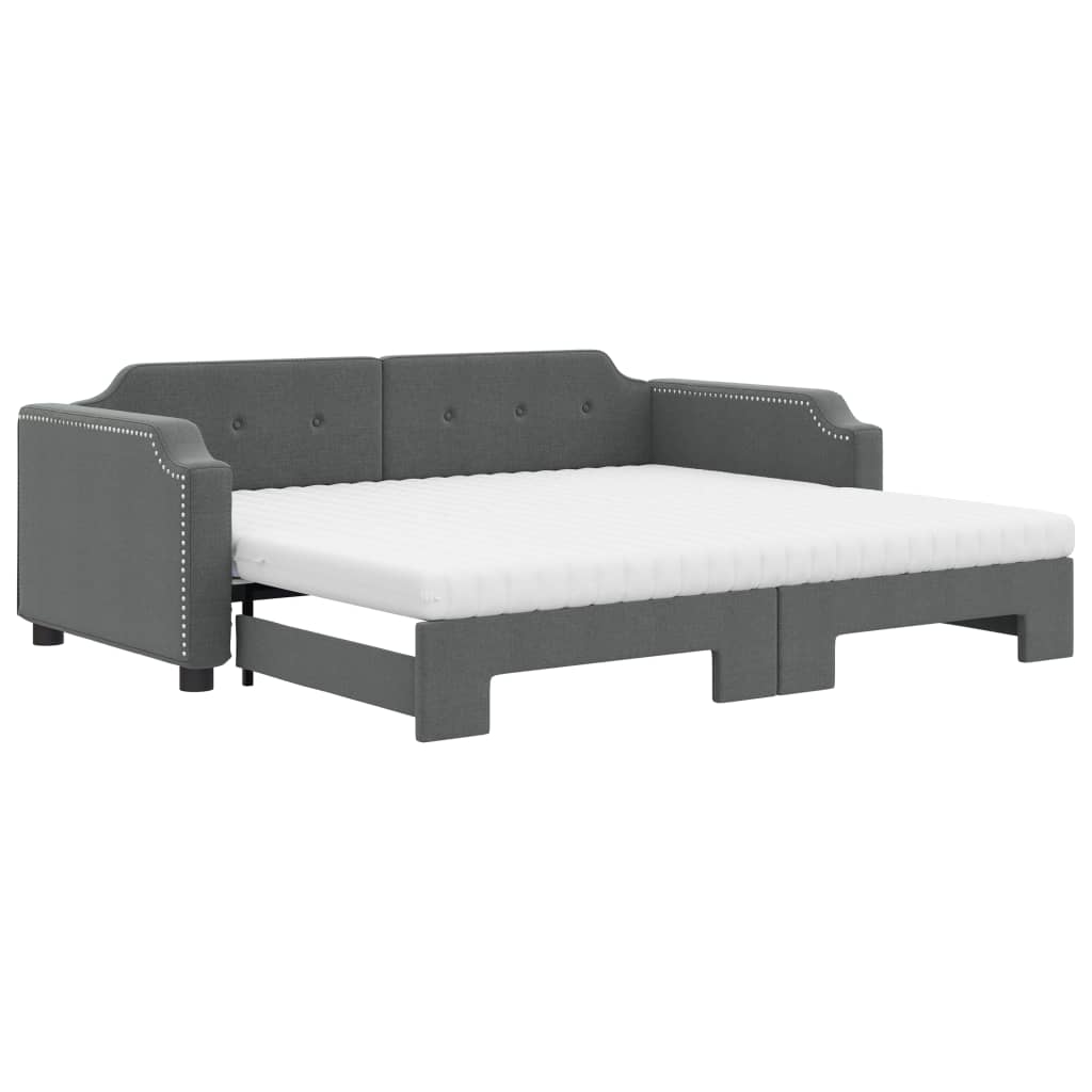 daybed med udtræk og madras 90x200 cm stof mørkegrå